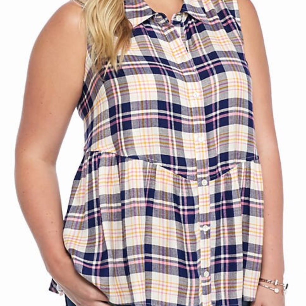 Red Camel Plaid Peplum Top size Large